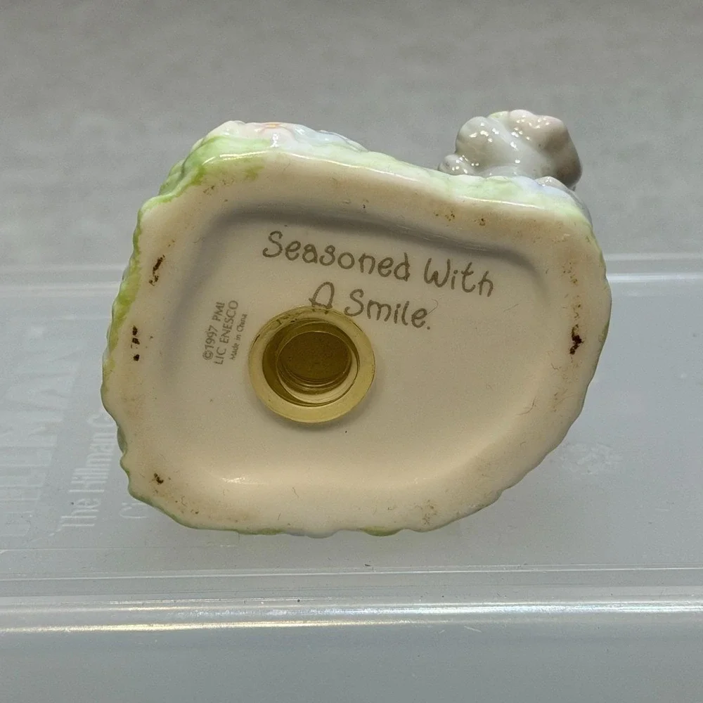 1997 Precious Moments Seasoned With A Smile Salt Pepper Shakers Girl Bench Puppy